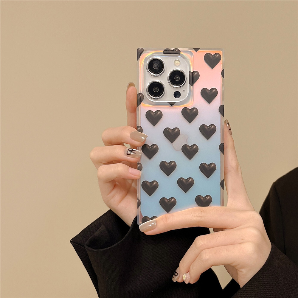 casual Laser Love Heart Phone Case Suitable for Apple 17/16/15PRO Square Gradient iPhone14/13PRO