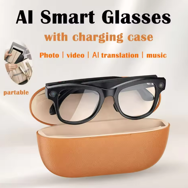 800MP Pixel Smart Glasses with Reverse Charging Case for Daily Life Travel Business WiFi Object Recognition Real - time Translation Bluetooth Call Music