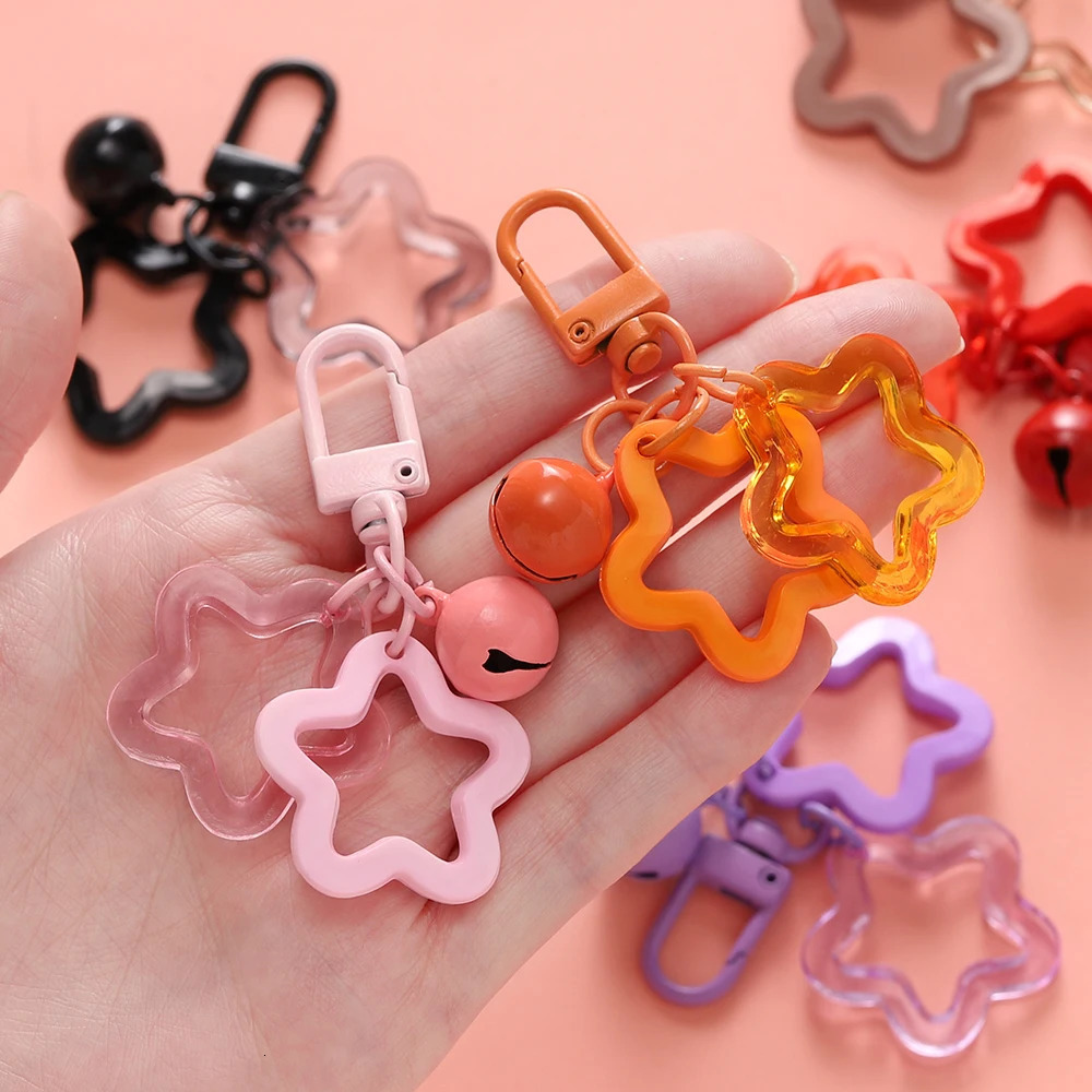 1pcs Hollow Star Charm Pendant with Small Bell Colorful Acrylic Beads Keychain Accessories Bag Lanyard Keyring Jewelry Making 251219
