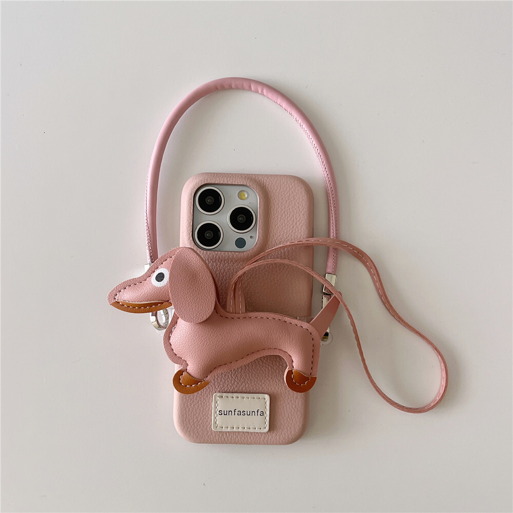 Cartoon Dachshund Phone for Apple 16/15/14P Solid Color Short Strap Case iPhone 17PRO