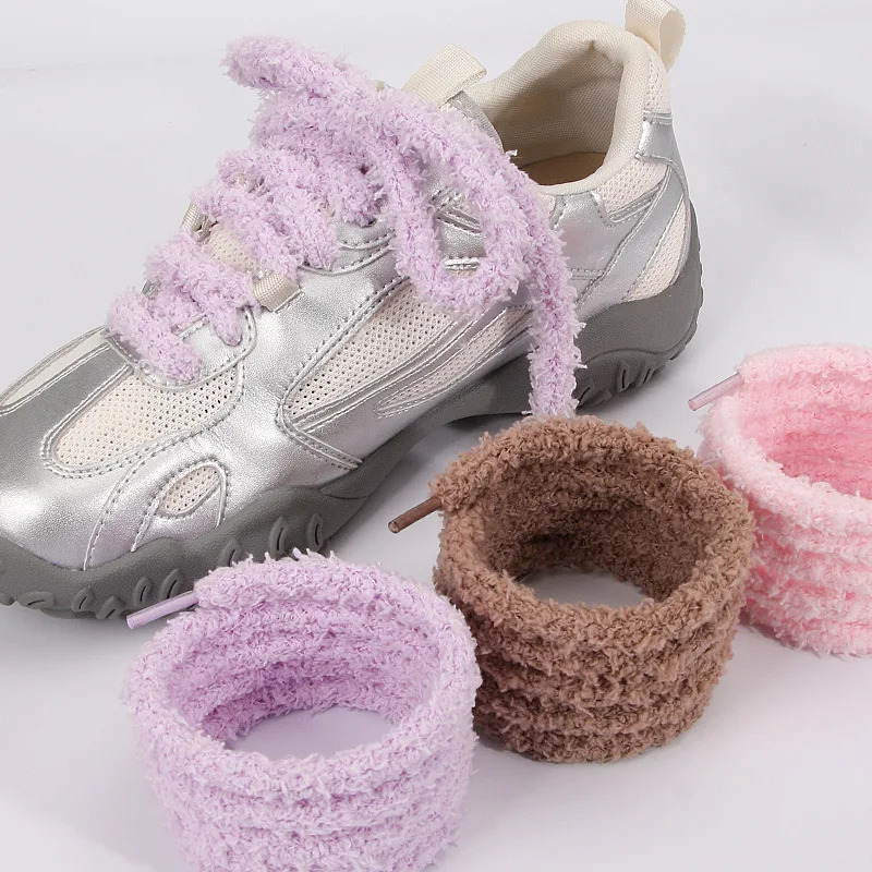 Soft 9mm Wide Flat Plush Towel Shoelaces Fat Fluffy Fuzzy Laces Perfect for Women Casual Sneakers Lady Shoes strings251218