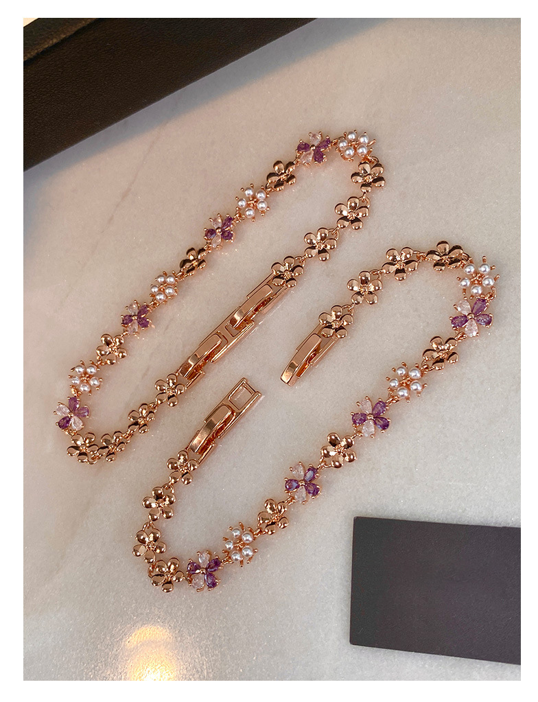 French Zircon Flower Pearl Clasp Sweet Temperament Daily Commute Versatile Bracelet Light Luxury Niche Jewelry - view 7