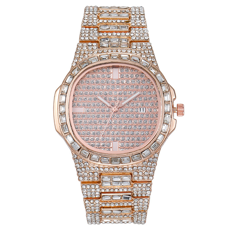Elegant luxurious women's watch in metallic color series trend retro charm rhinestone inlaid watch fashion pillow shaped dial designer shining wa