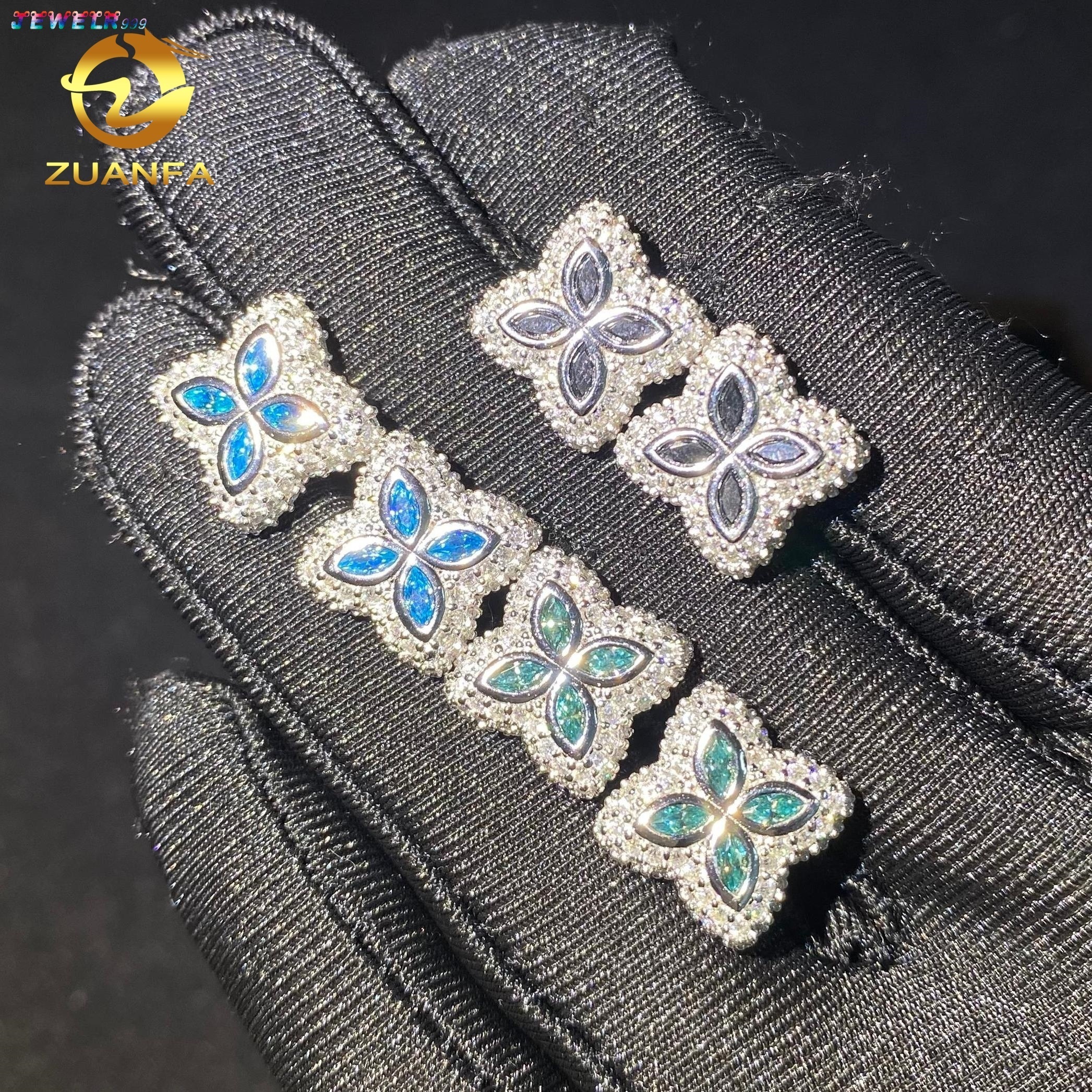 Ready to Ship Luxury 15mm 925 Silver Trendy Screw Back Ear Studs Iced Out Hip Hop Jewelry VVS Moissanite Clover Stud Earrings