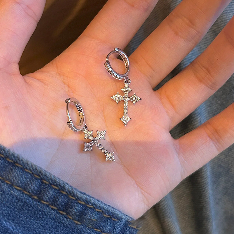 Super Shiny Zircon Cross Pendant Simple Fashion Commuting Versatile Light Luxury High-end Feel Earrings Wholesale - view 7
