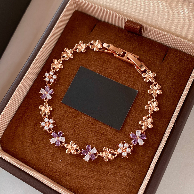 French Zircon Flower Pearl Clasp Sweet Temperament Daily Commute Versatile Bracelet Light Luxury Niche Jewelry - view 6