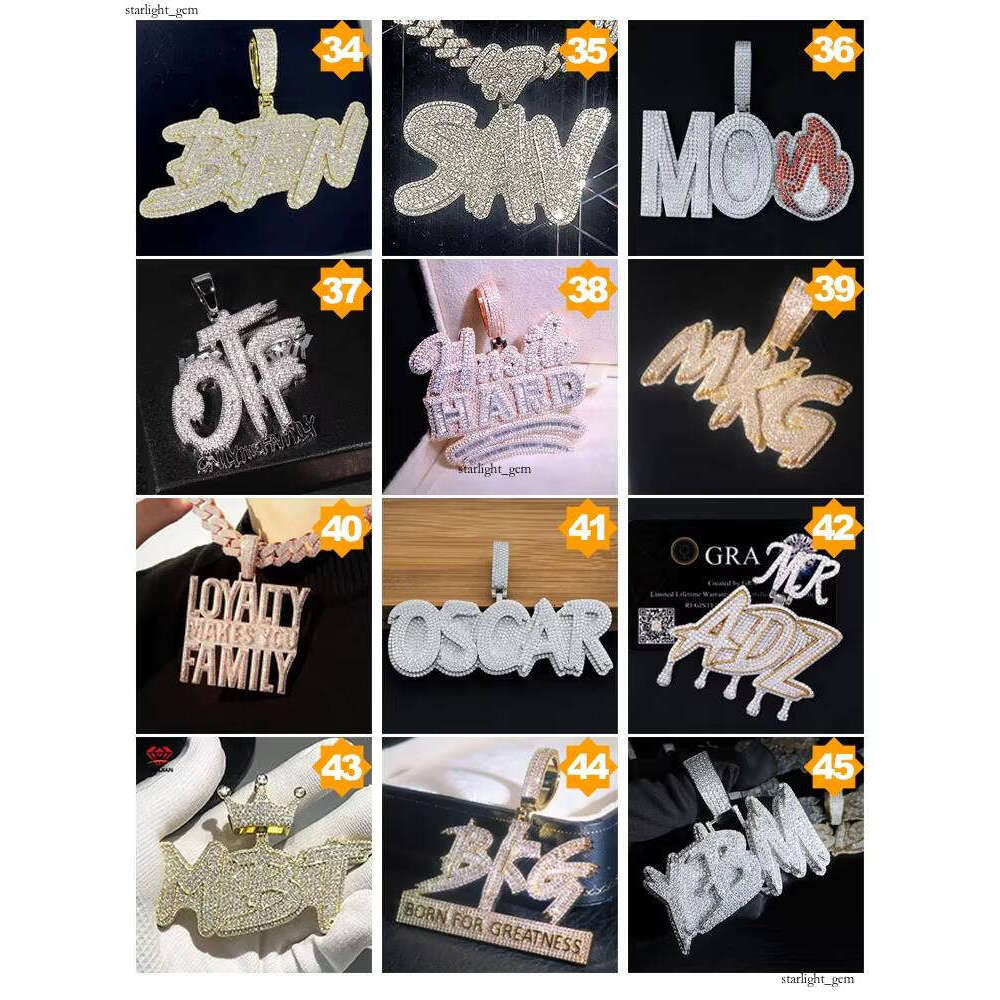 Ice out VVS Moissanite Fully Iced Out 925 Silver Pendant Gold Plated Letter with Moissanite Hip Hop Style Custom Silicon Stone Charm