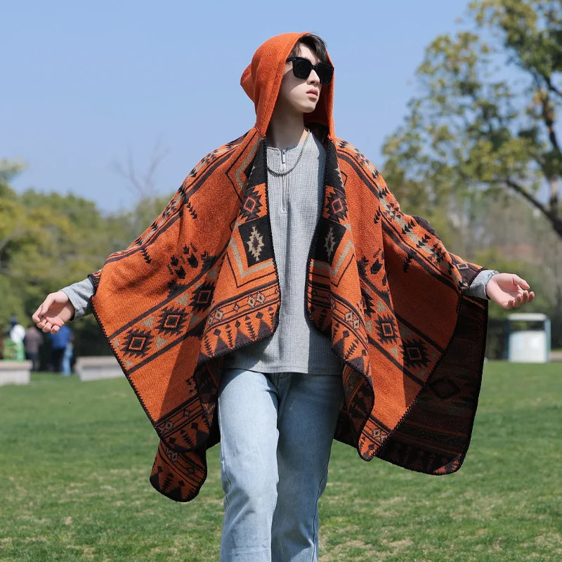 Man Poncho Cashmere Alpacastyle Ethnic Windbreaker Versatile Travel Warm Cloak Detachable for Holiday Fashion Cape P1 251216 - view 5
