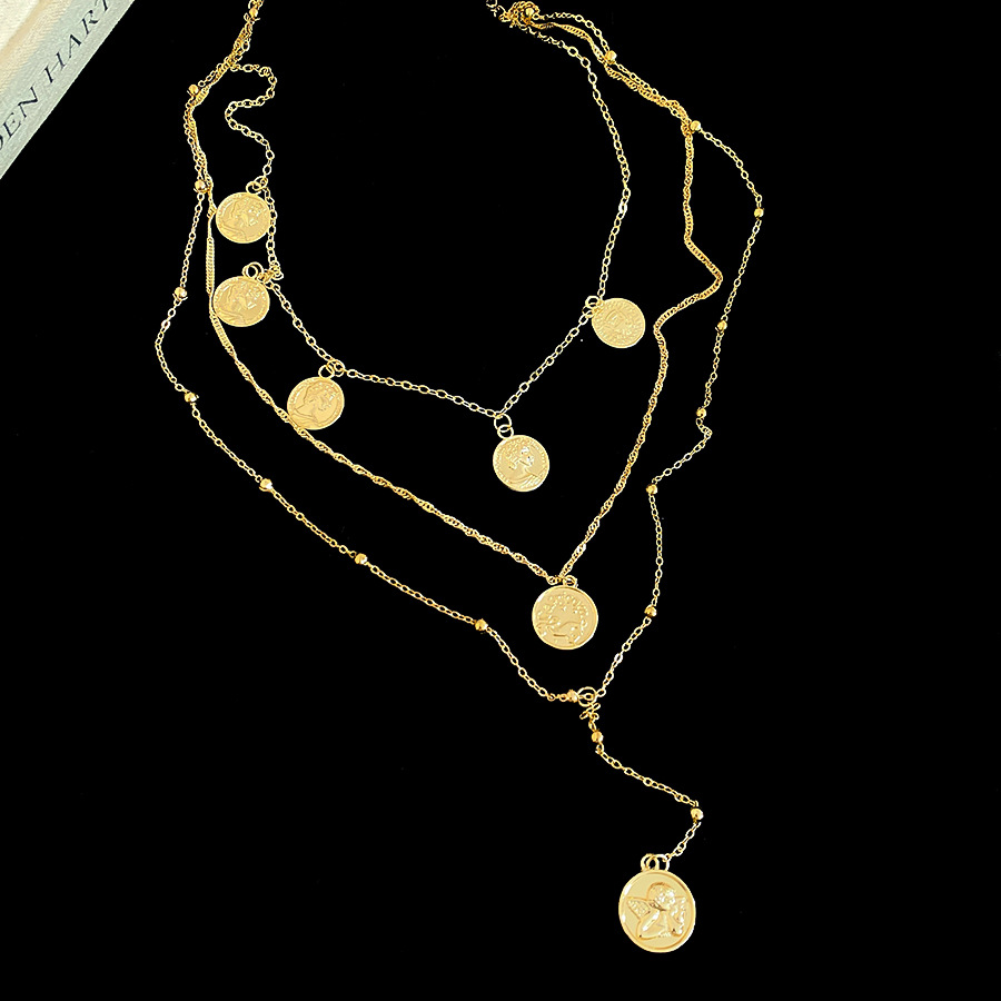 European and American Cross-Border Round Portrait Pendant Necklace Minimalist Style Light Luxury High-End Clavicle Design Sweater Chain for Women - view 5