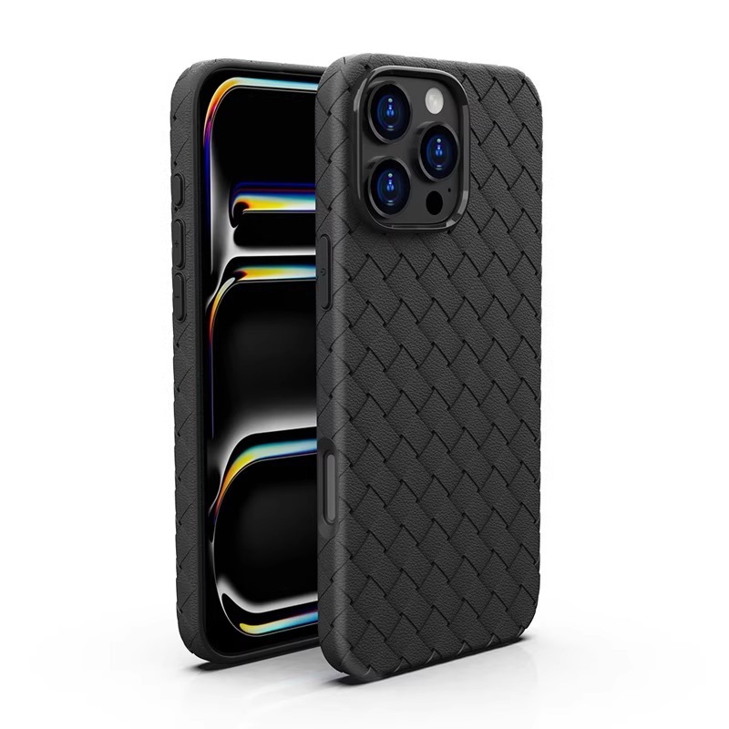 New Compatible iPhone 17 Pro Max Apple Phone Woven Texture 15 Leather Cover Heat Dissipation Breathable Full Coverage Soft Case
