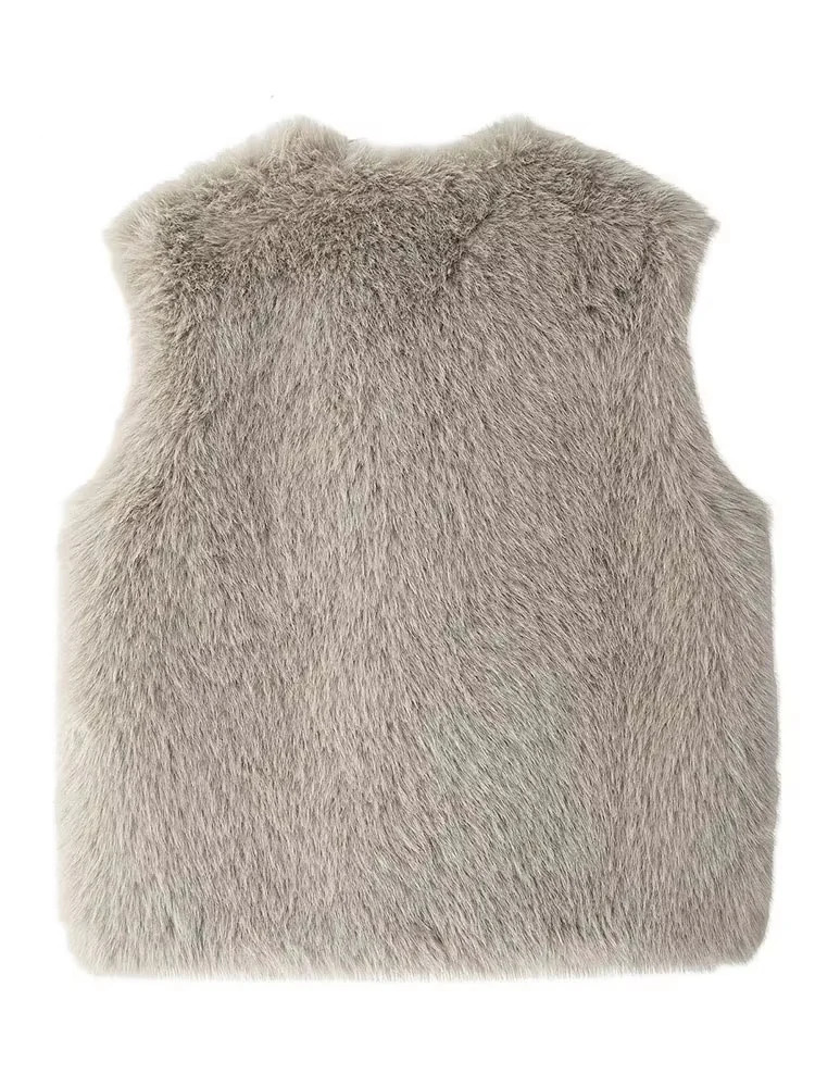 Faux Fur Vests For Women Fashion Fluffy Sleeveless Jackets Female Vest Loose Winter Warm Streetwear Waiscoat Tops 251219