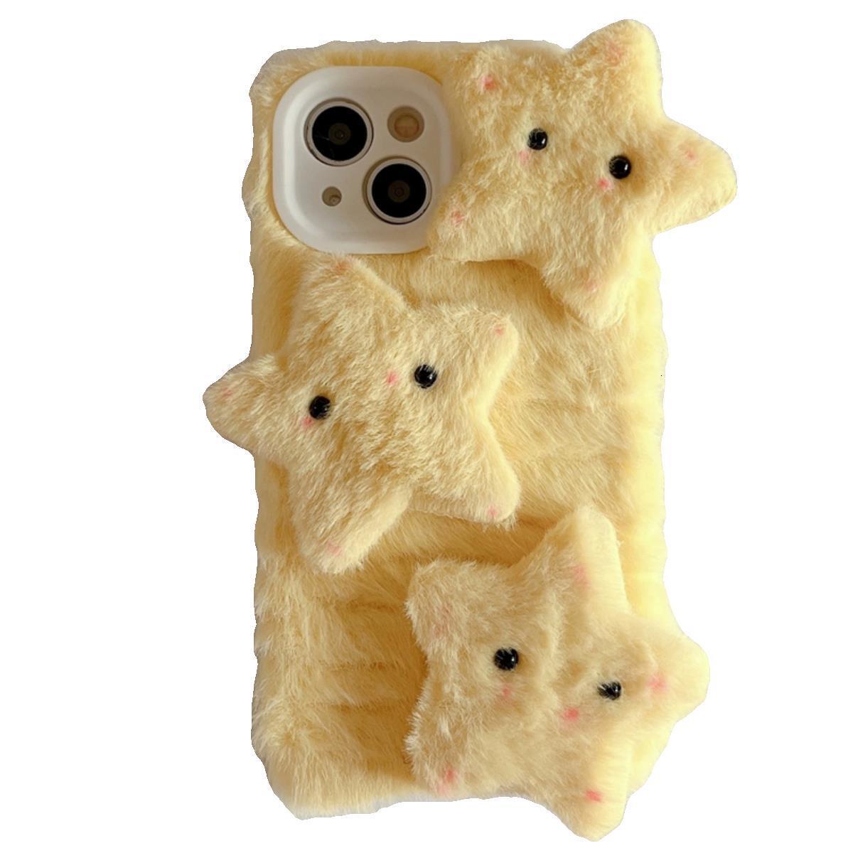 Autumn Winter Plush 3D Yellow Star Case Apple 15 Pro Max Cute 14/13 Shockproof 12 for Women