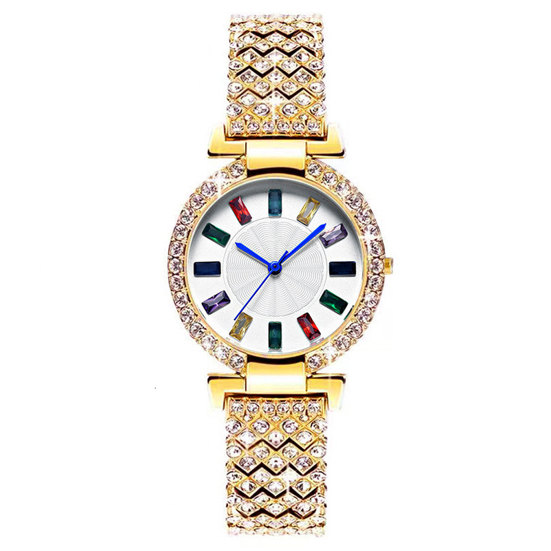 Colorful diamond inlaid decoration luxury women's watch multi-color metal strap shining dial starry sky women's watch rose gold exquisite de