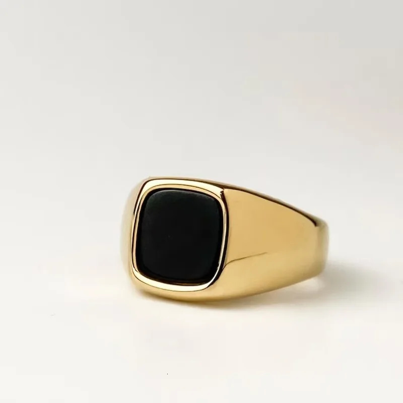Classic Mens Stainless Steel Signet Ring with Square Onyx Jewelry Halloween Gift 316L Weding Mens Rings Black Stone 251217