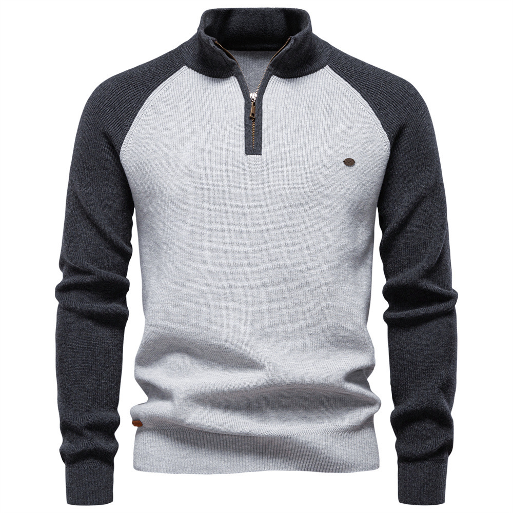 WOZK 2026 New Men's European Size Sweater Long Sleeve Half Zipper Stand up Collar Solid Color Versatile Casual Trend Knitted Top genuine product