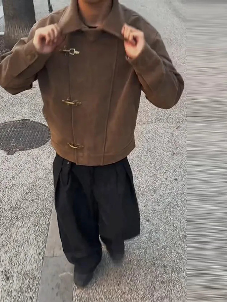 Elegant Metal Button Genders Coat Fashion Slim Lapel Asymmetry Full Sleeves Couple Short Coat Spring Chic Streetwear 251217