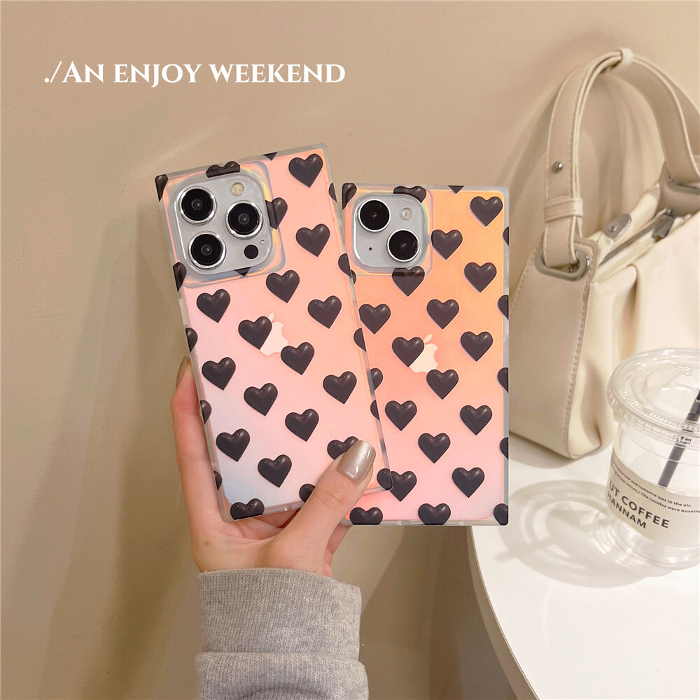 casual Laser Love Heart Phone Case Suitable for Apple 17/16/15PRO Square Gradient iPhone14/13PRO