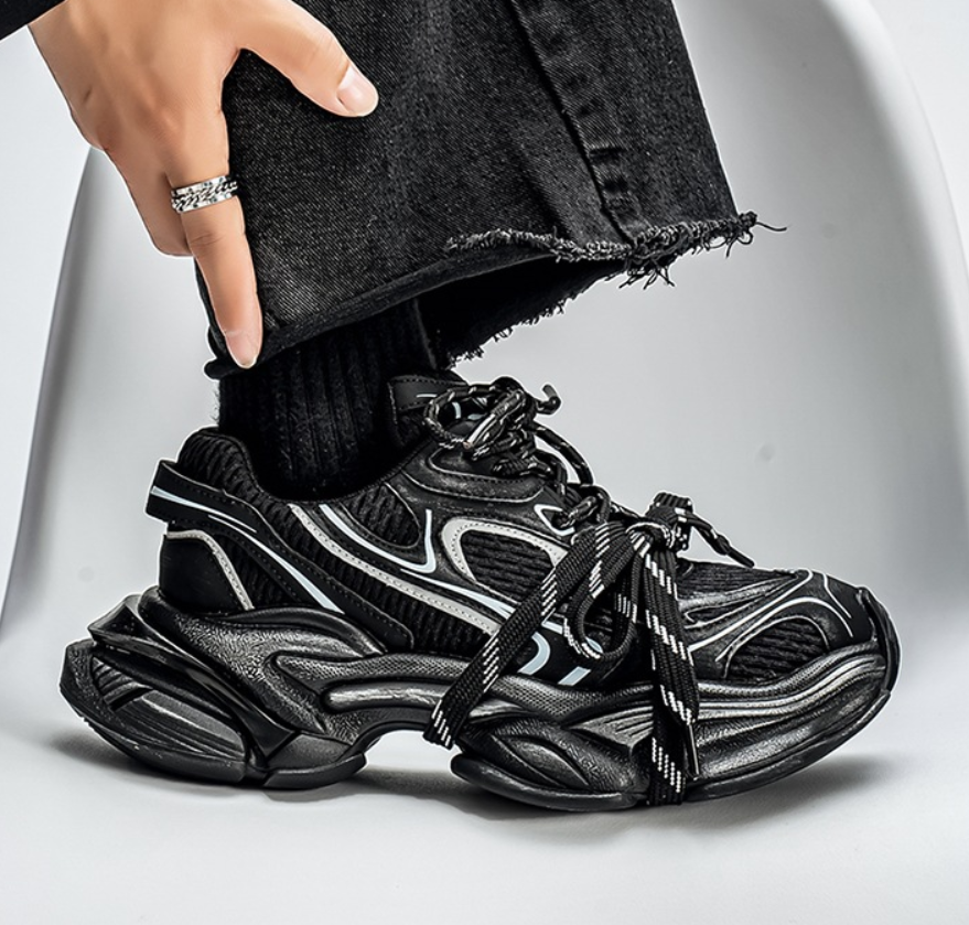 2025 New Men's Shoes Mesh Breathable Casual Sneakers Versatile Platform Sole Heightening Daddy Shoes