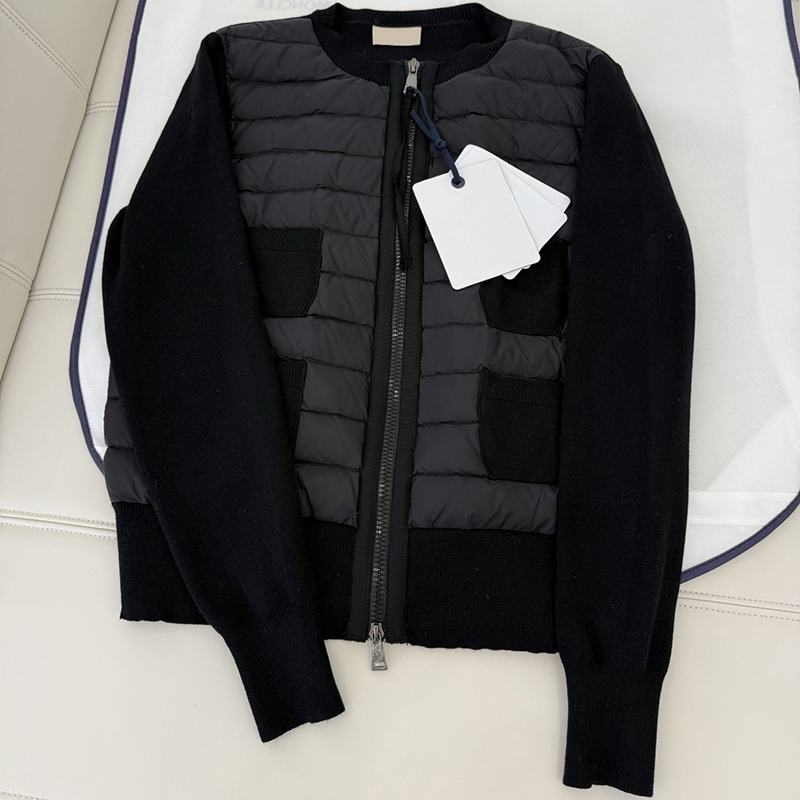 4 pockets autumn winter women knit jacket stand collar arm badge woman down jacket fashion cardigan jacket doudoune size S--XL