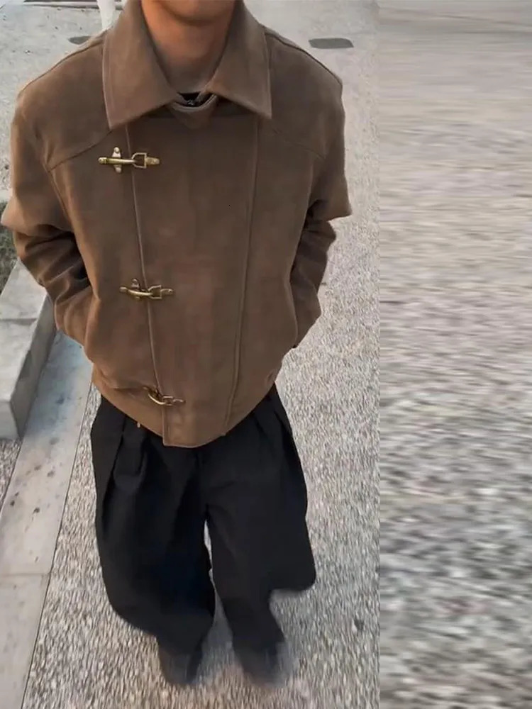 Elegant Metal Button Genders Coat Fashion Slim Lapel Asymmetry Full Sleeves Couple Short Coat Spring Chic Streetwear 251217