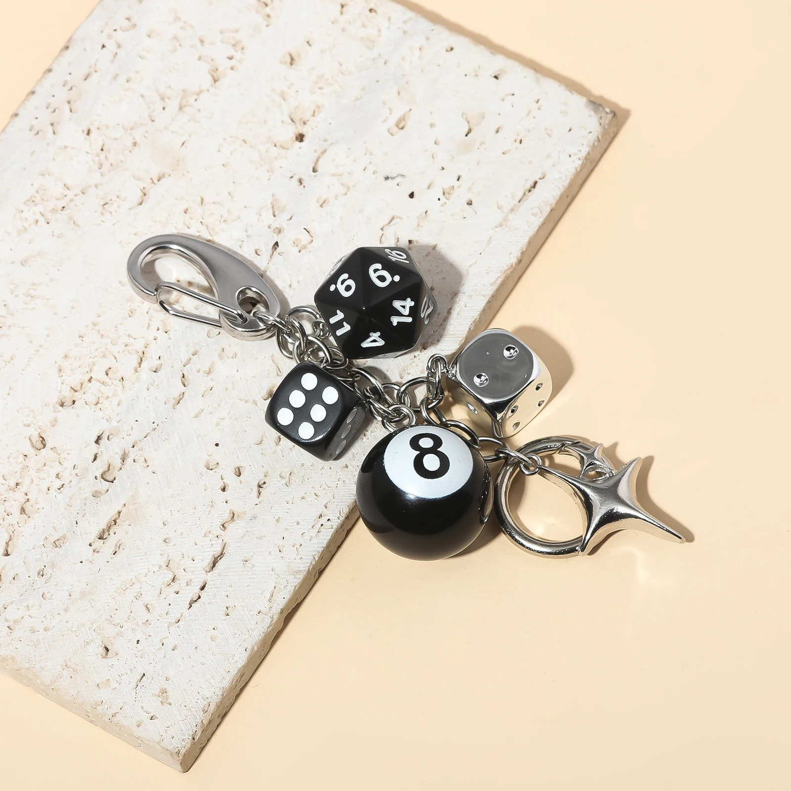Punk Hiphop Black Dice No 8 Billiards Keychain Y2K Pink Lucky Starburst Pendant Bag Charms Hangings Ornament Accessories 251219