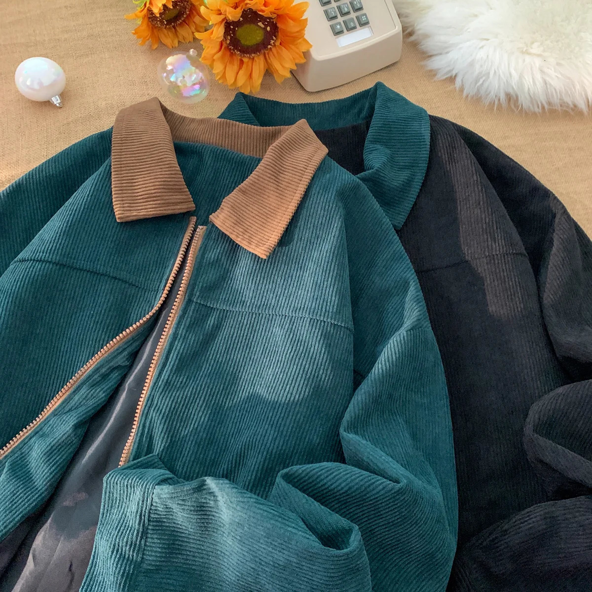 Autumn Corduroy Cargo Jacket For Men Bomber Windbreakers Zipper Coats Loose Outwear Casual Mens Clothes 251219