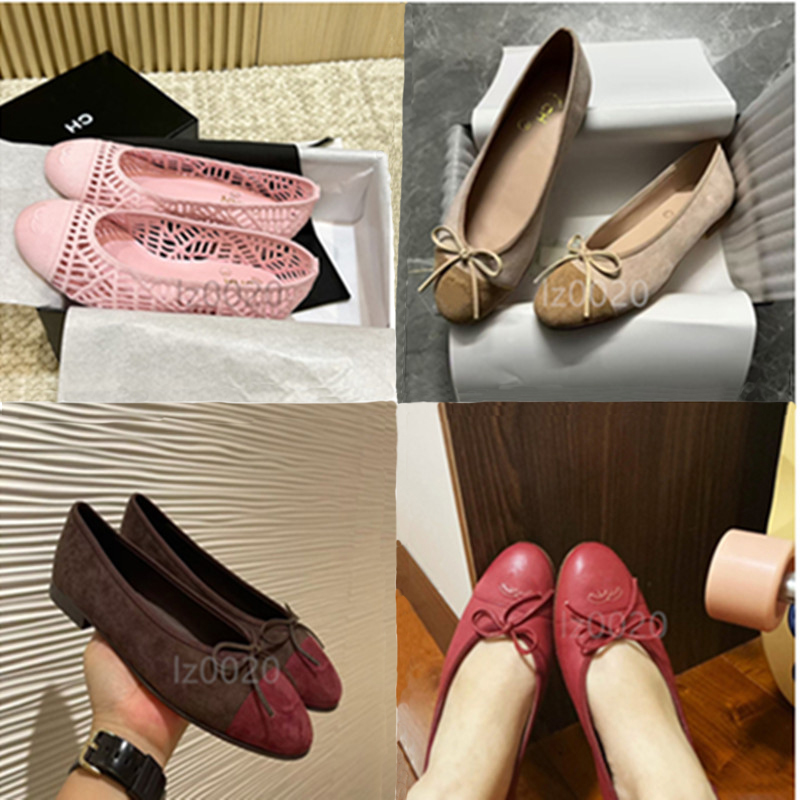 New Luxury Designer Shoes Ballet Flat Shoes Quilted Leather Hollow velvet fabric Ballet Shoes Bow Round Head Women's Formal Leather Shoes Women Paris Brand Shoes