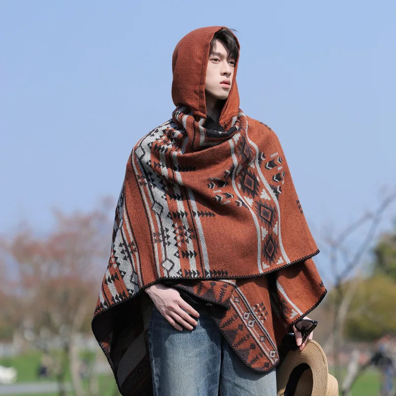 Man Poncho Cashmere Alpacastyle Ethnic Windbreaker Versatile Travel Warm Cloak Detachable for Holiday Fashion Cape P1 251216 - view 7