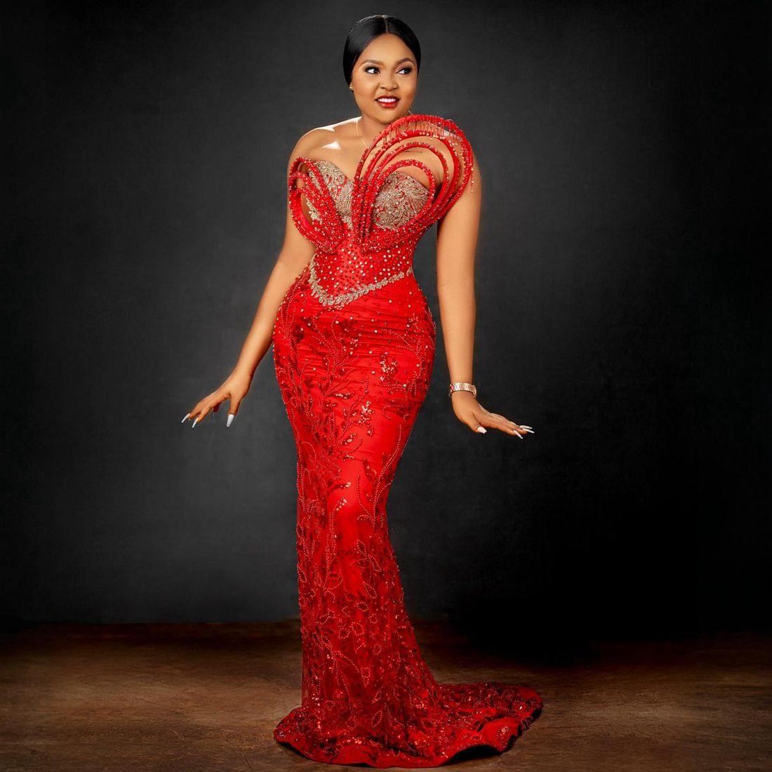 2026 African Plus Size Prom Dresses Special Occasions Red Long Evening Gowns Mermaid Beaded Lace Rhinestones Birthday Dress for Nigeria Black Women D2