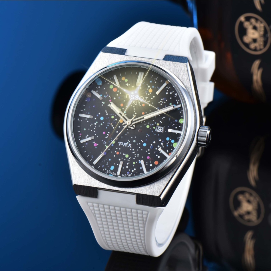HOT 1853Tissity Mens Watches Blue Rubber Strap Battery classics Chronograph Automatic Quartz Movement PRX 1853 brand Wristwatches mens POWERMATIC 80 watches 5619