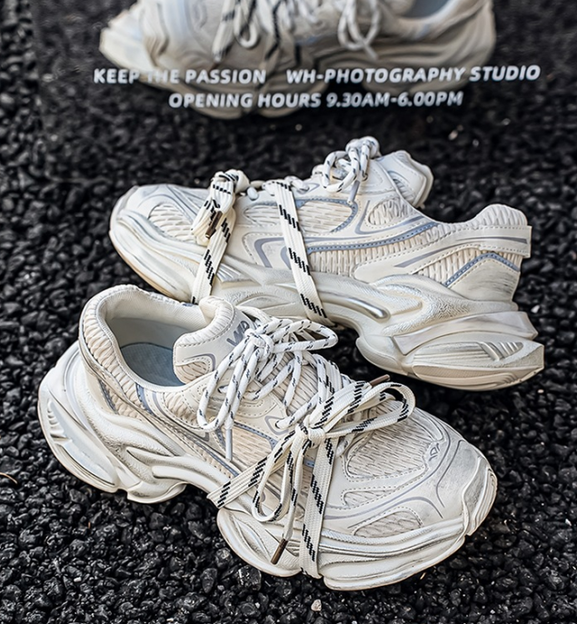 2025 New Men's Shoes Mesh Breathable Casual Sneakers Versatile Platform Sole Heightening Daddy Shoes