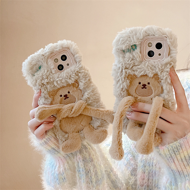 Creative Pull-out Bear Huawei Mate60 Pro, Mate70 Plush Case for Women, Pura70/80 Cover