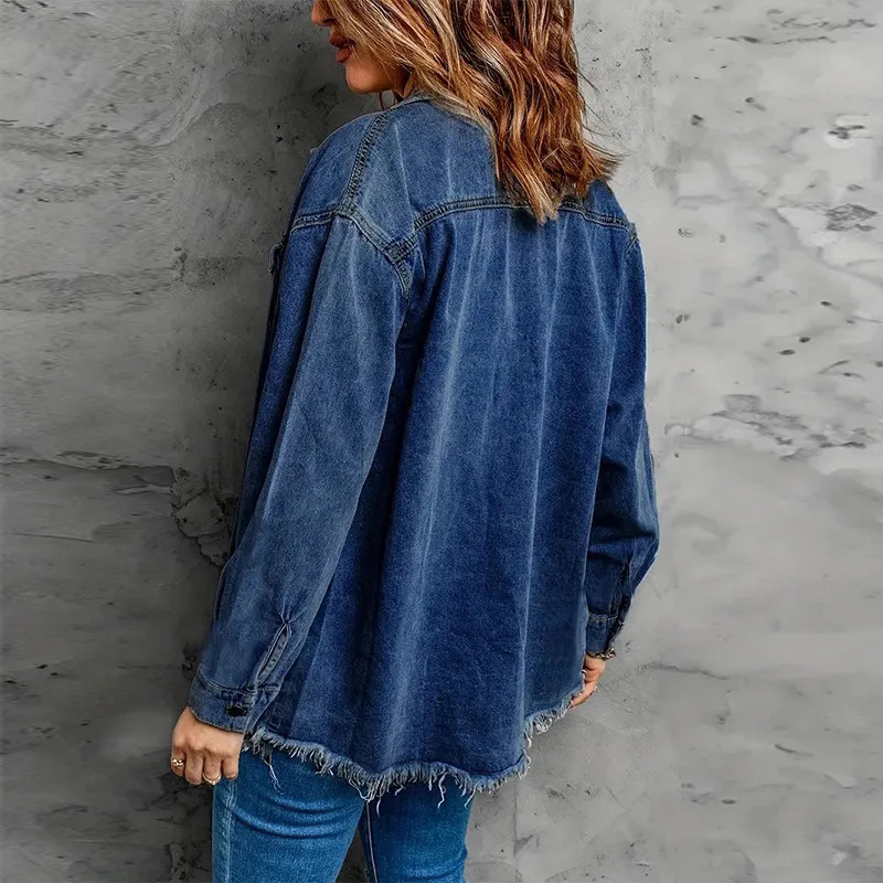 Denim Shirt Coat Women Washed Jackets Pockets Turn Down Collar Single Breasted Outerwear Female Overshirt 2025 Streetwear 251211