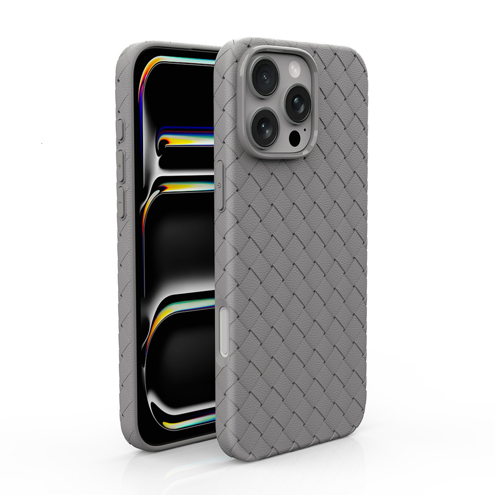 New Compatible iPhone 17 Pro Max Apple Phone Woven Texture 15 Leather Cover Heat Dissipation Breathable Full Coverage Soft Case