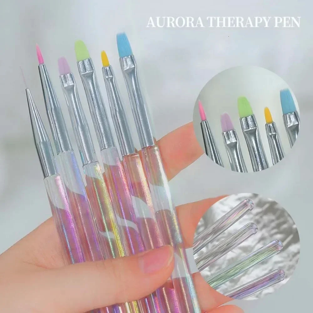 Nail Art Pen Aurora Transparent Brush Painting Nail Brush Uv Gel Extension Drawing Carving Pen Diy Manicure Tool With Bag 251217