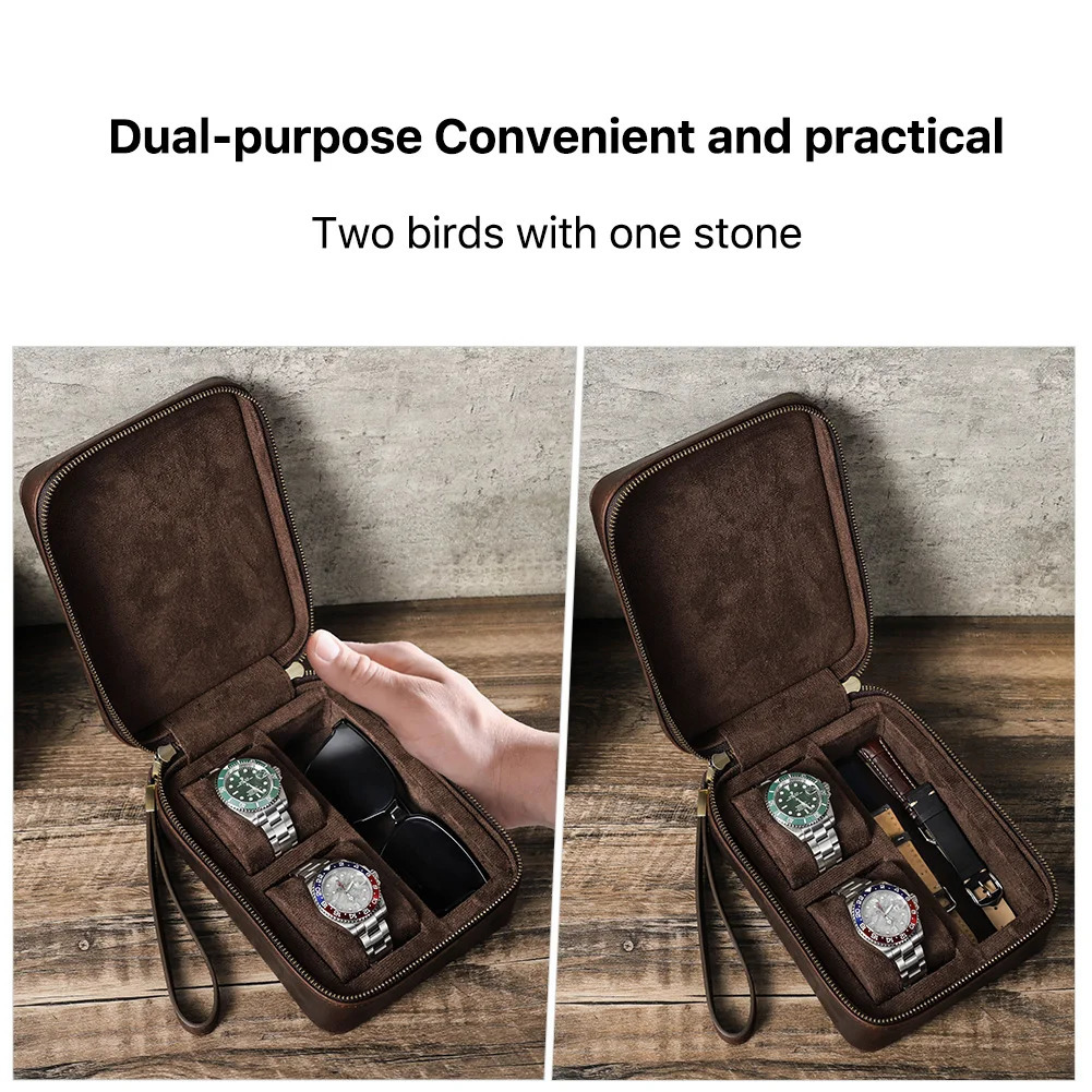 Genuine Leather Watch Travel Case Sunglasses Box with Soft Lining Watchband Jewelry Storage Organizer Gift for Lovers 251216