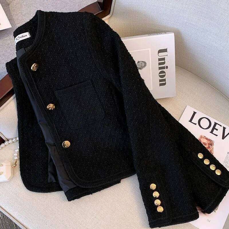 Fashion 2026 Short Black Chic Style Women's Jacket Autumn Winter New Arrival Elegant Ladylike Suiting Long Sleeve Full Length Coat Designer