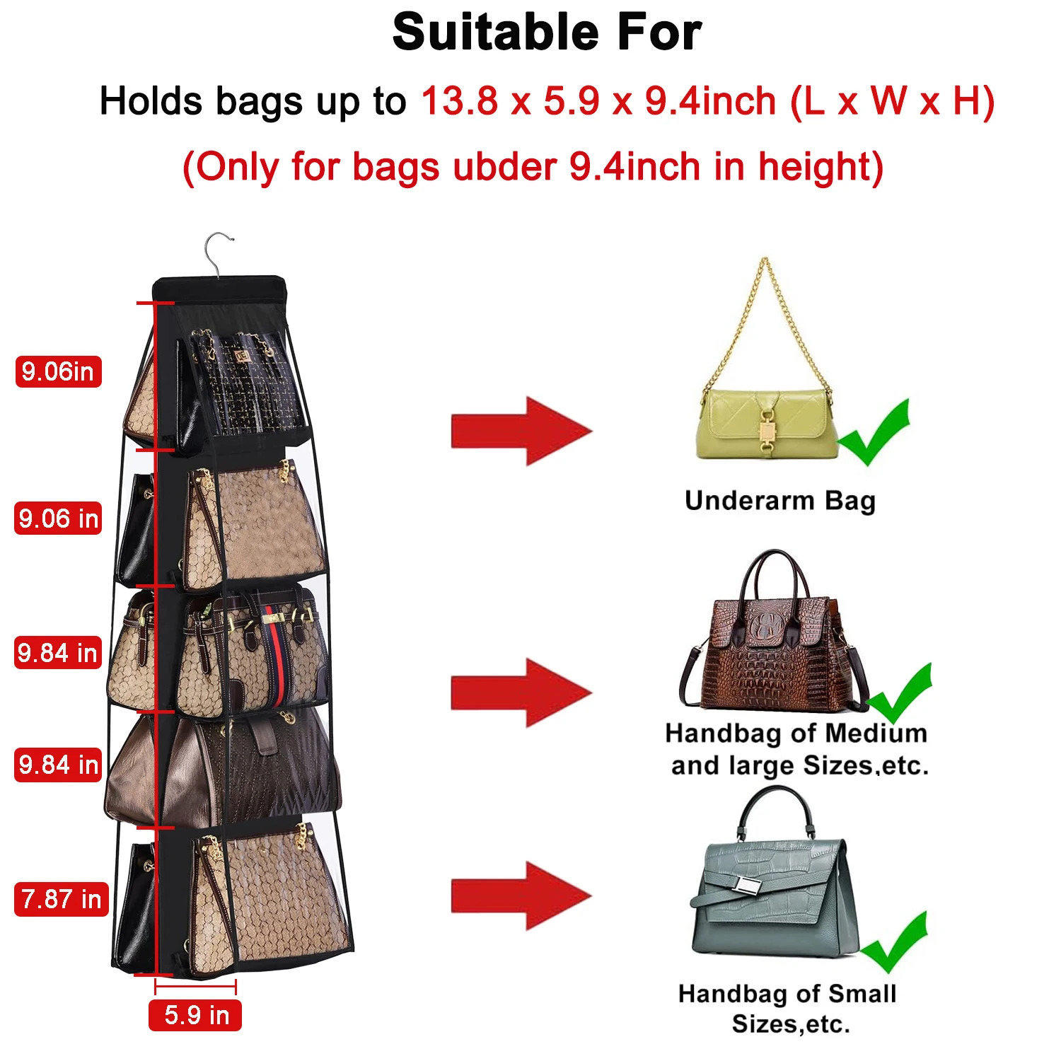 10 Pockets Hanging Purse Handbag Organizer Clear Shelf Bag Collection Storage Holder Wardrobe Closet Space Saving 251215