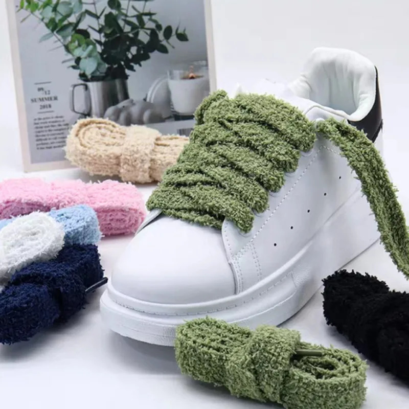 1-3Pair 15mm Soft Big Fat Fluffy Fuzzy Laces Wide Flat Plush Towel Shoelaces Perfect for Women Casual Sneakers Match251218