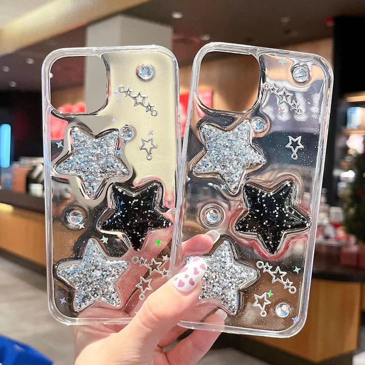 Simple Epoxy Transparent Glitter Star Phone Case for iPhone 15 Plus P40 RY60