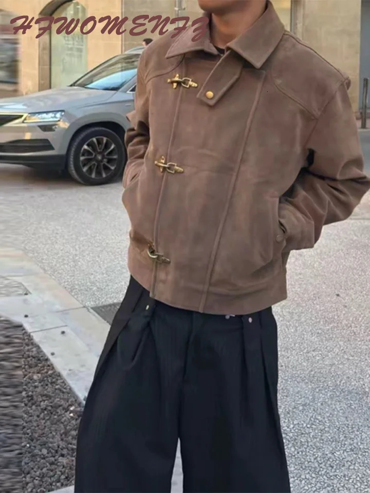 Elegant Metal Button Genders Coat Fashion Slim Lapel Asymmetry Full Sleeves Couple Short Coat Spring Chic Streetwear 251217