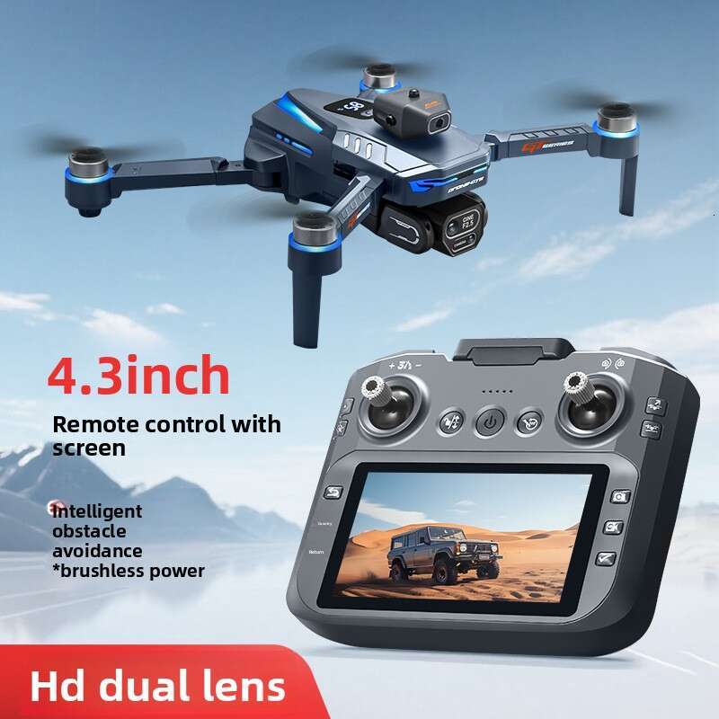 GT8 Drone With Triple Camera HD Aerial Photography Battery Display Long Endurance Brushless 4.3Inch Large Screen Remote Control Aircraft