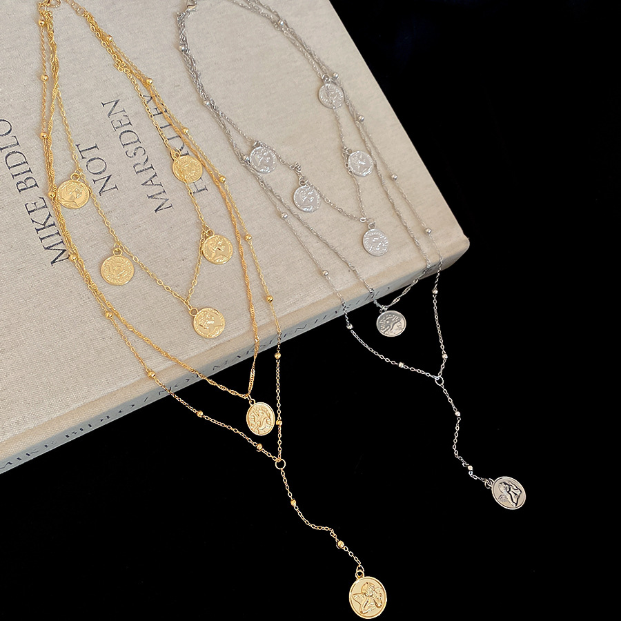 European and American Cross-Border Round Portrait Pendant Necklace Minimalist Style Light Luxury High-End Clavicle Design Sweater Chain for Women - view 7