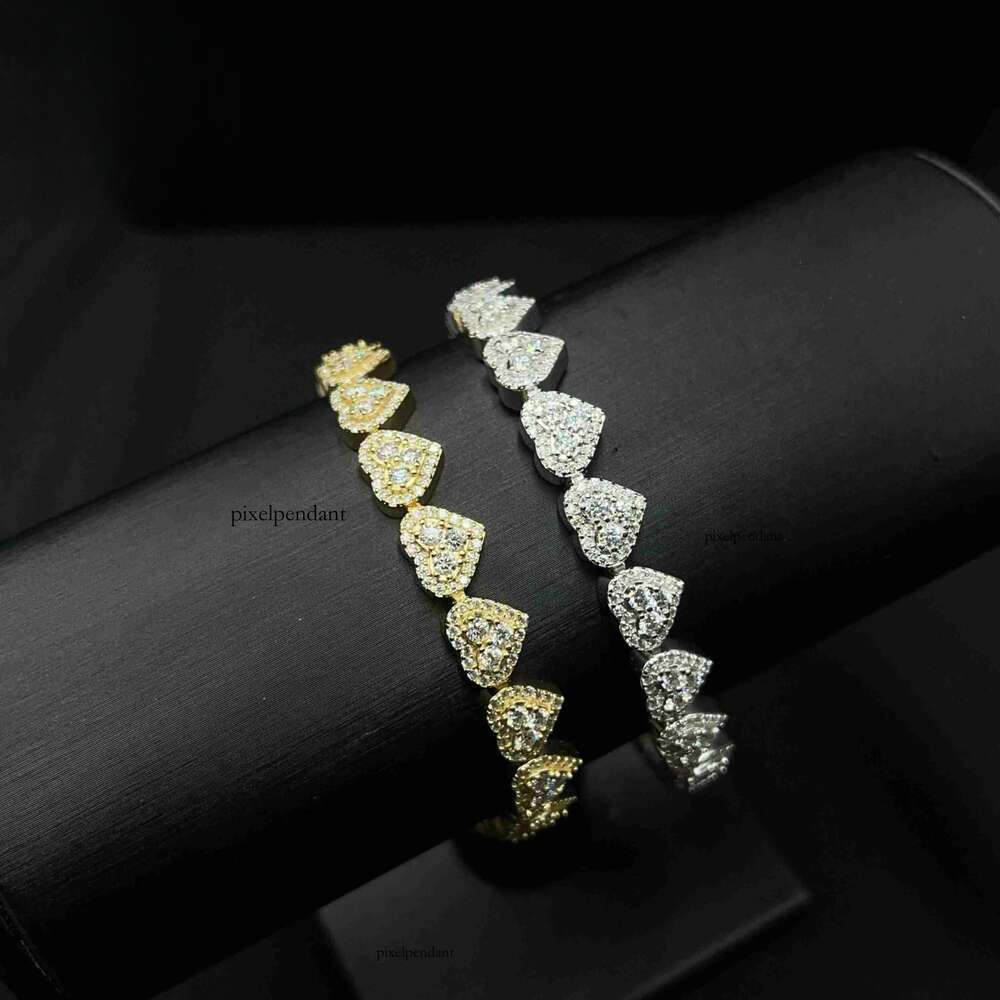Fashion Jewelry 925 Sterling Silver VVS Moissanite Heart Shape Cuban Tennis Chain 8mm Bracelet