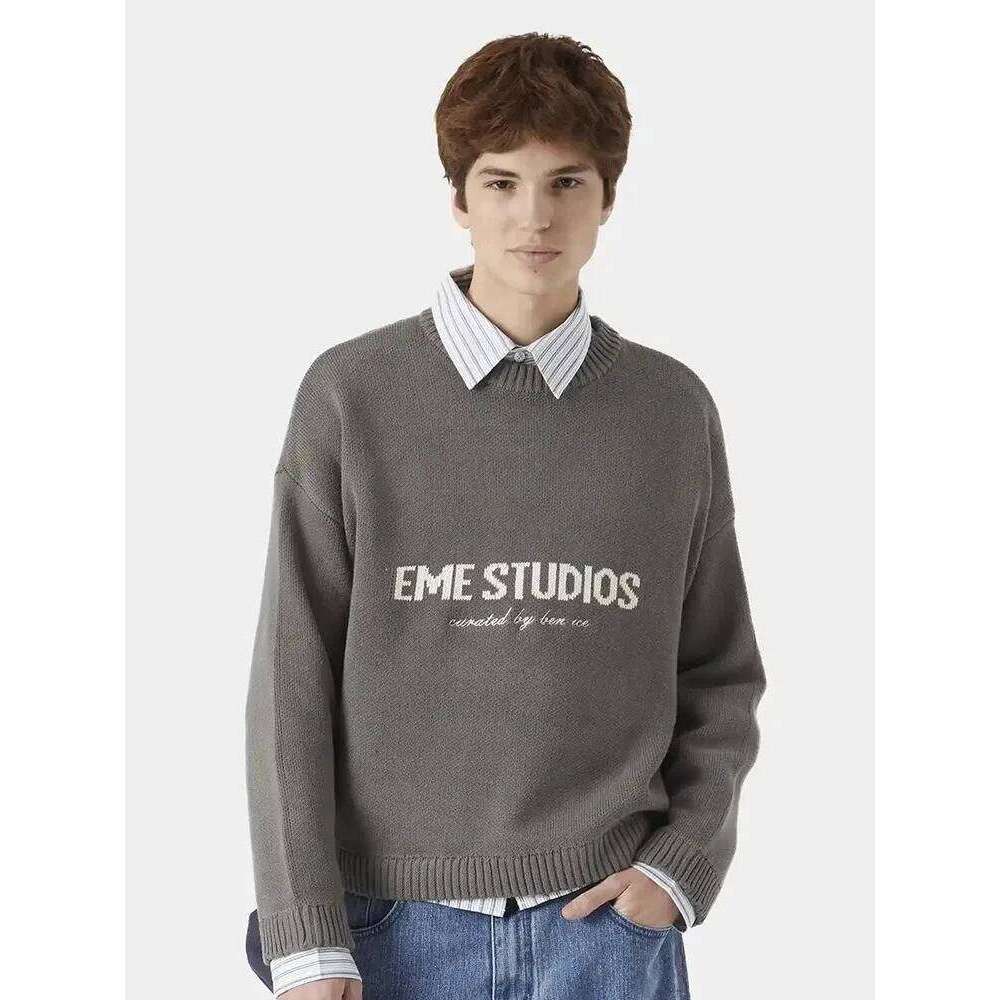New Autumn Winter Lazy Style Letter Jacquard Knitted Women Designer Fashion 2026 Street Travel Campus Daily Office Thick Warm Sweater