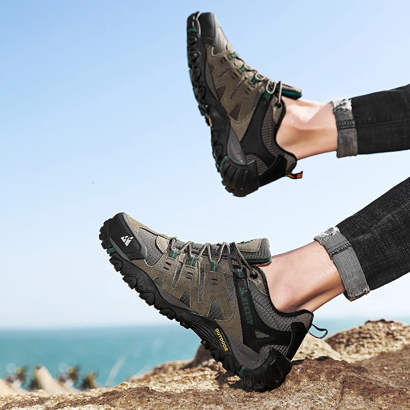 HIKEUP Mens Hiking Shoes Suede Leather Outdoor Shoes Wear-resistant Men Trekking Walking Hunting Tactical Sneakers 251217