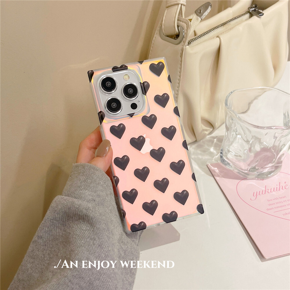 casual Laser Love Heart Phone Case Suitable for Apple 17/16/15PRO Square Gradient iPhone14/13PRO