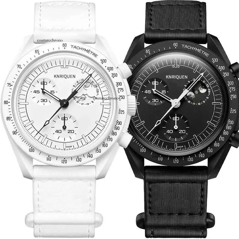 New Model Pre-sale Blue Bioceramic Planet Moon Mens Watches High Quality Chronograph 42mm Nylon Quartz Wristwatches Fashion Brand Male Clock For Gift cb