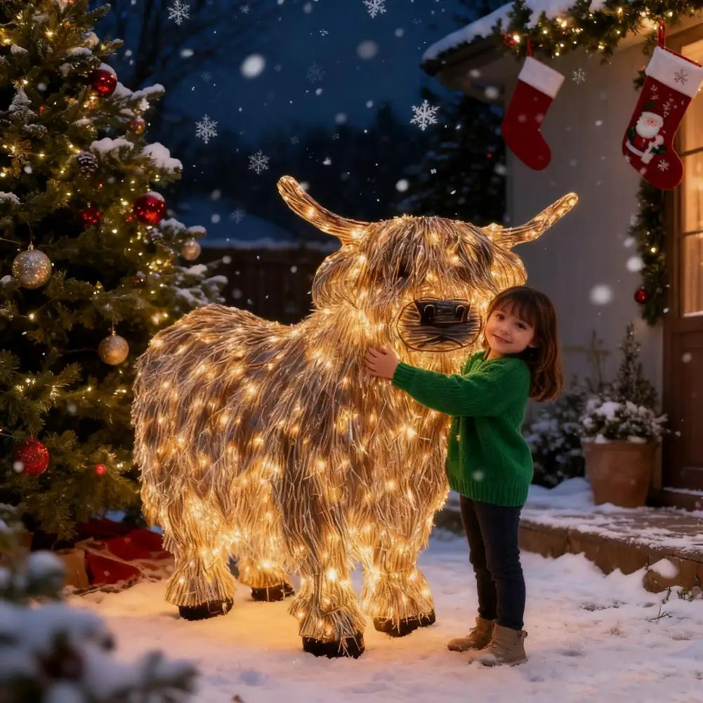 LED Light-up Highland Cow Ornament Glowing Highland Cattle Statue Indoor Outdoor Garden Farmhouse Porch Christmas Decor 251218 - view 5