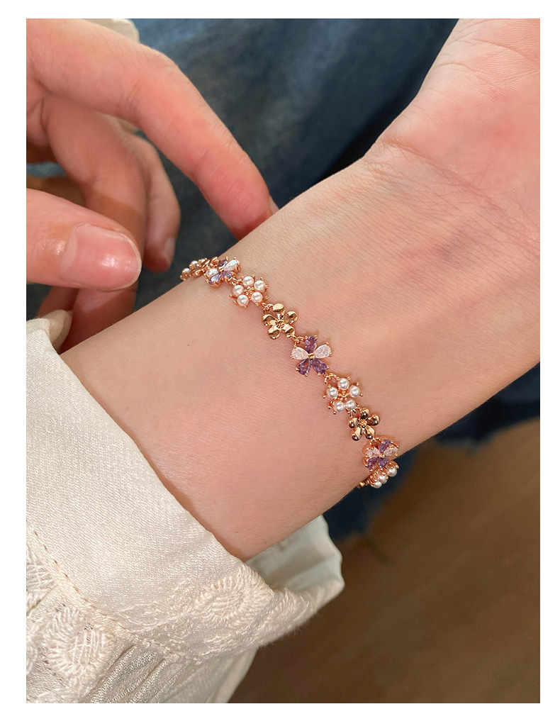 French Zircon Flower Pearl Clasp Sweet Temperament Daily Commute Versatile Bracelet Light Luxury Niche Jewelry - view 3